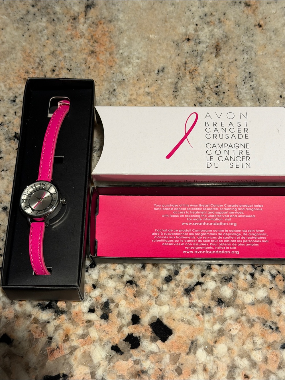 Avon Pink Leather Strap Breast Cancer Awareness Watch